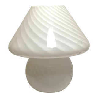 Vintage Murano Mushroom Table Lamp White Swirl Art Glass Decor For Sale