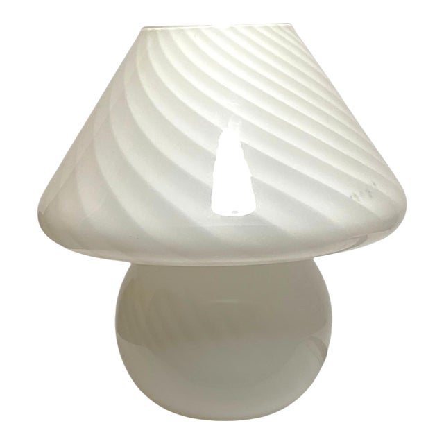 Vintage Murano Mushroom Table Lamp White Swirl Art Glass Decor For Sale
