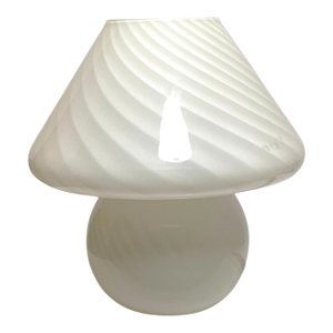 Vintage Murano Mushroom Table Lamp White Swirl Art Glass Decor