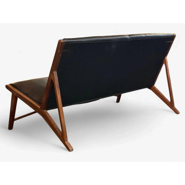 Hans J. Wegner Style, Teak, Leatherette, Settee, Denmark, 1950s For Sale - Image 9 of 12
