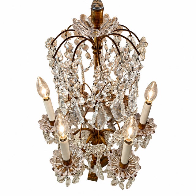Baccarat X-Large Pair of Antique French Louis XVI Style Crystal Cut & Gilt Metal Girandoles/Candelabras, Baccarat Style, Table Lamps For Sale - Image 4 of 11