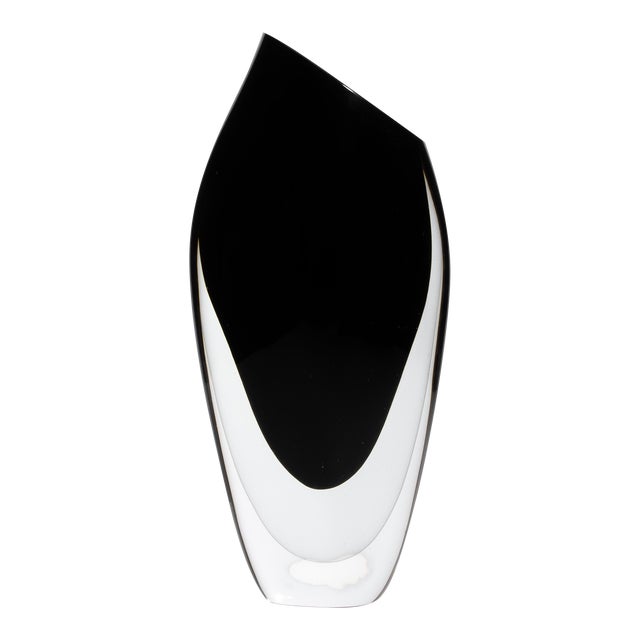 Hand Blown Murano Vase in Onyx Black Medium For Sale