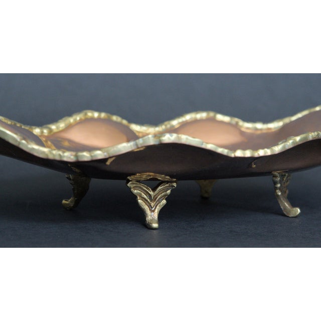 Mid 20th Century Mid 20th Century Handcrafted Copper Dish With Brass Feet and Ruffled Design For Sale - Image 5 of 8