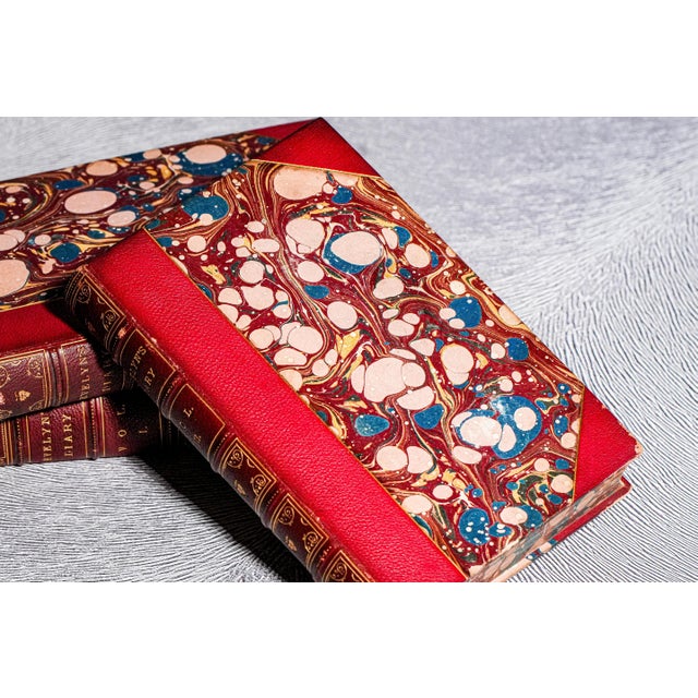 Beautiful Red Leather Spine Ornate Antique Victorian Books Correspondence of John Evelyn English Home Decor For Sale - Image 4 of 10
