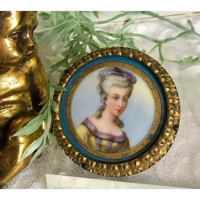 French Antique 19th Century French Hand Painted Porcelain Portrait For Sale - Image 3 of 9