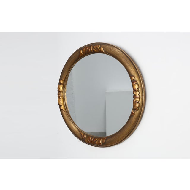 Art Deco Oval Gilt Oak Mirror, Belgium, 1920s For Sale - Image 3 of 11