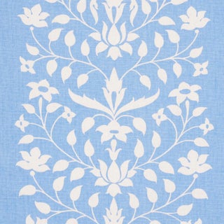 Schumacher x Marie-Anne Oudejans Jaipur Mughal Flower Fabric in Cornflower Blue For Sale
