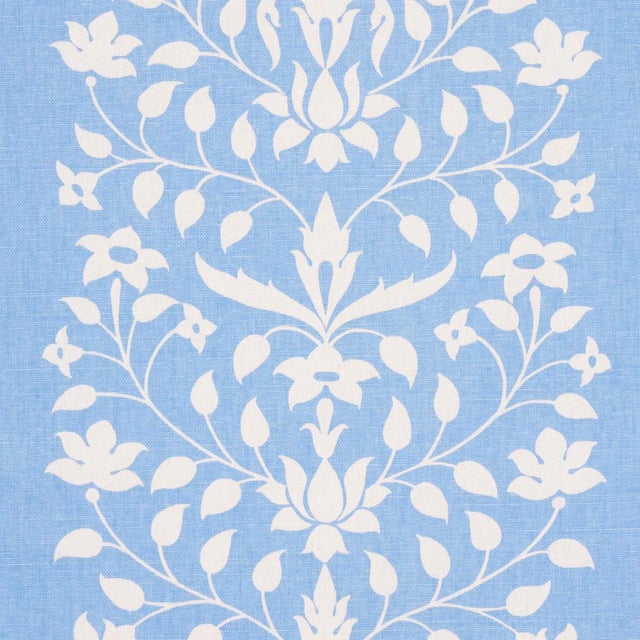 Schumacher x Marie-Anne Oudejans Jaipur Mughal Flower Fabric in Cornflower Blue For Sale