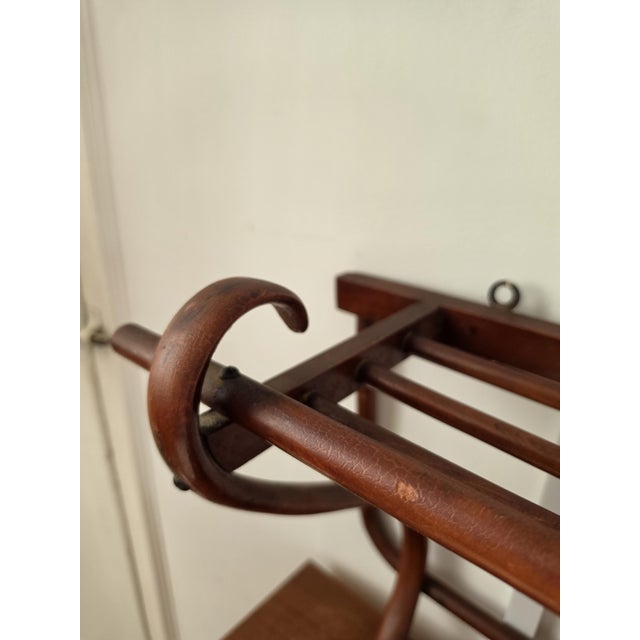 Early 20th Century Vintage Bentwood Wall Coat Rack Thonet Style Hat Rack Entryway Shelf Hall Tree Coat Hooks Vienna Secession Mudroom Storage For Sale - Image 5 of 15