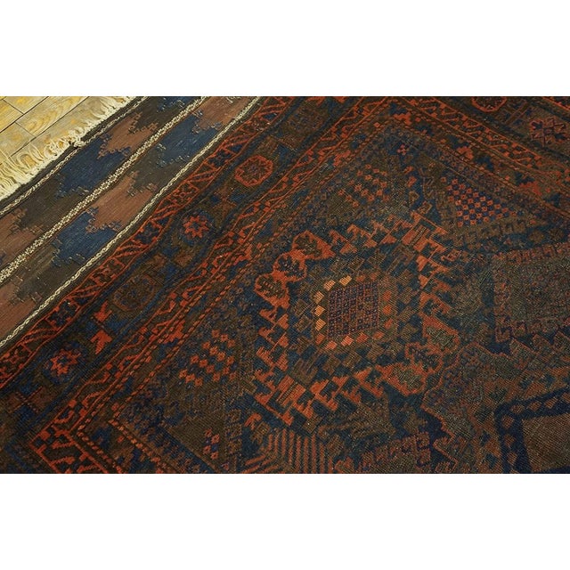 1890s Blue Navy Diamond Tribal Antique Baluch Turkman Rug 4'6" X '6'9" Handknotted Wool Carpet For Sale - Image 4 of 6
