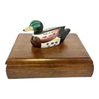 1980s Vintage Arts & Crafts Adirondack Rustic Duck Playing Card Box - 2 Decks Included. For Sale