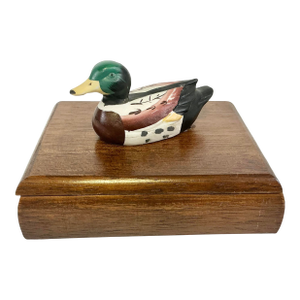 1980s Vintage Arts & Crafts Adirondack Rustic Duck Playing Card Box - 2 Decks Included