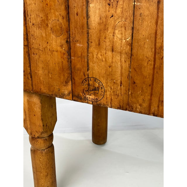 Authentic butcher block table manufactured by Quality Maple Block Co. of Kingston, New York. Constructed from end-grain...