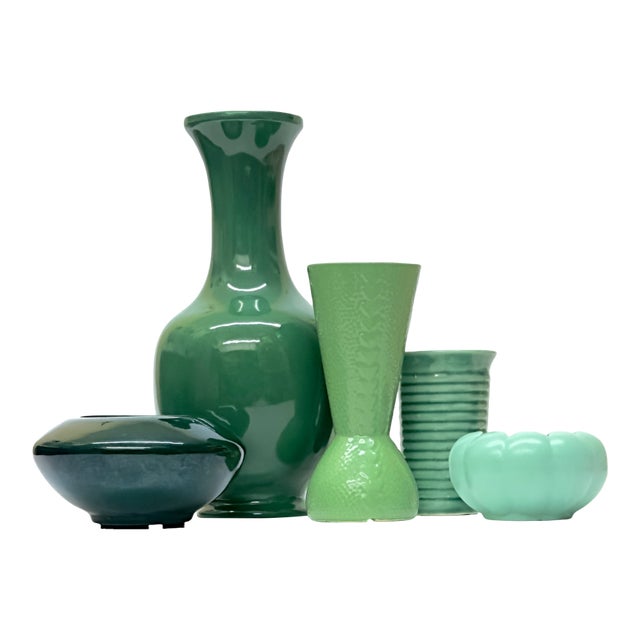 Symphony in Green Ceramic Vase Curation - Group of 5 For Sale