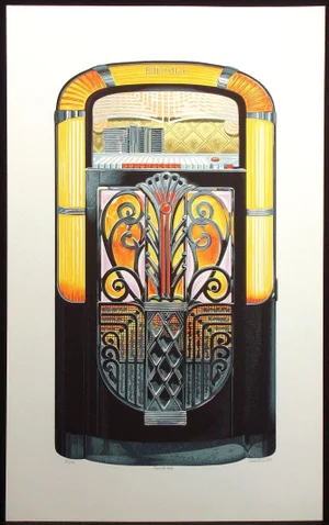Dallas John "Rock-Ola 1426" Hand Signed Serigraph Realism 1979 Unframed Music Jukebox