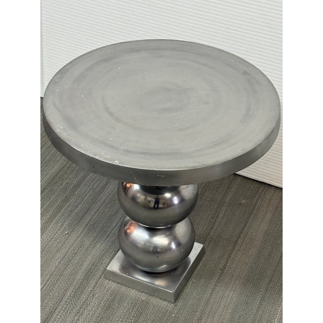 Industrial Sculptural Stacked-Sphere Metal Pedestal Side Table For Sale - Image 3 of 12