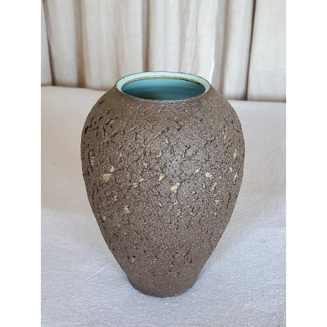 Vinage Mid-Century Studio Pottery Teal and Brown Ceramic Lava Vase For Sale In Los Angeles - Image 6 of 6