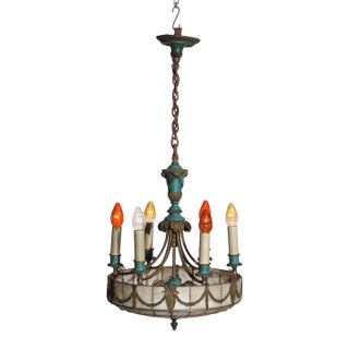 Antique Classical Arts & Crafts Leaded Glass 8-Light Chandelier C1920 For Sale