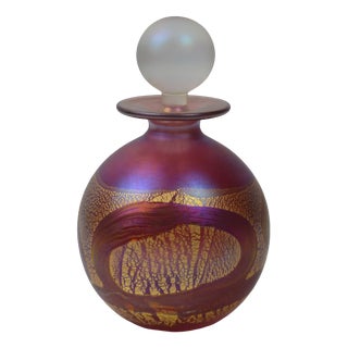 Pink and Gold Iridescent Glass Perfume Bottle from Isle of Wight, 1970s For Sale