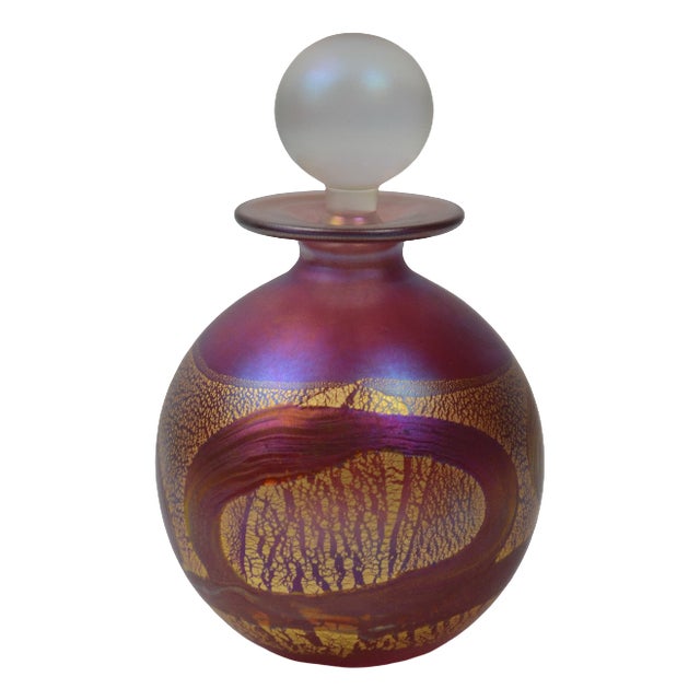 Pink and Gold Iridescent Glass Perfume Bottle from Isle of Wight, 1970s For Sale