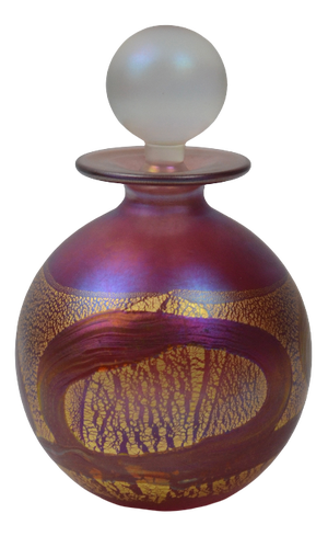 Pink and Gold Iridescent Glass Perfume Bottle from Isle of Wight, 1970s
