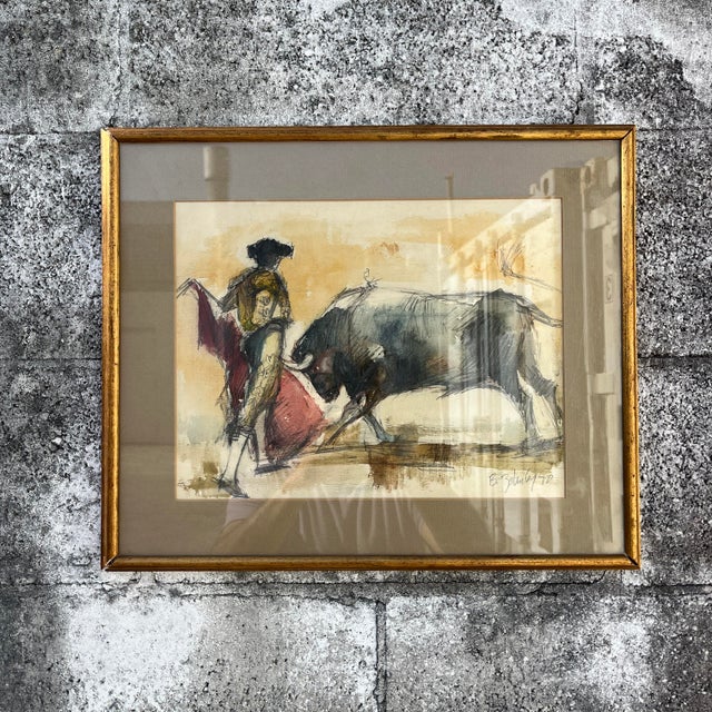 Mid-Century Modern Original Mid-Century Watercolor and Ink Drawing Framed and Signed by the Artist. For Sale - Image 3 of 17