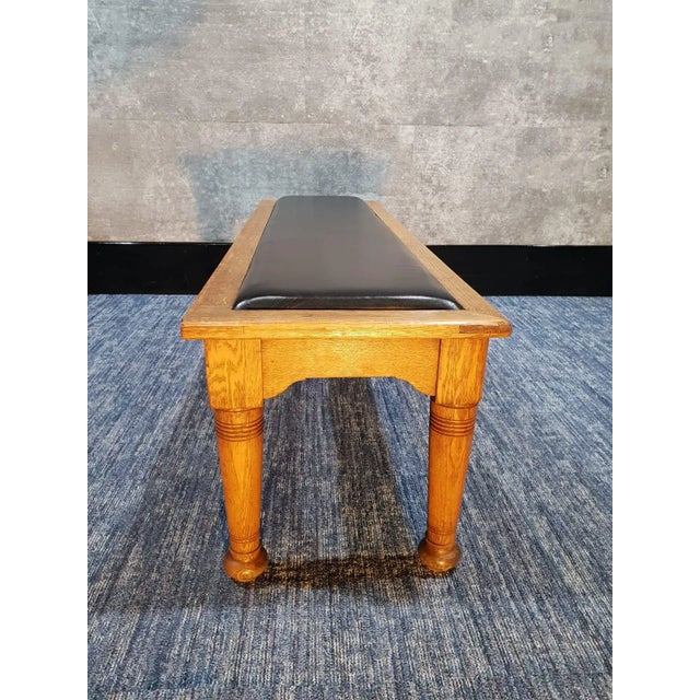 Black Antique Art Deco Oak Hall Bench For Sale - Image 8 of 11