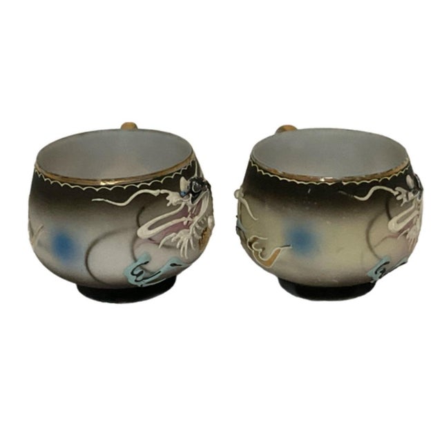 Charcoal Early 20th Century Japanese Lithophane Dragonware Moriage Teacups - 12 pcs For Sale - Image 8 of 9