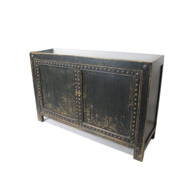 Chinese Distressed 2 Panels Door Black Sideboard For Sale - Image 3 of 5