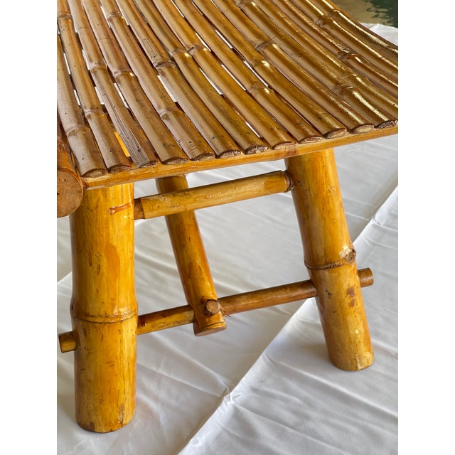 Oversized 73" Mid-Century Curved Bamboo Sling Bench – Japanese Zen Style For Sale - Image 15 of 16