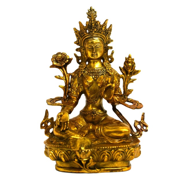 Gilt Bronze Tibetan Green Tara For Sale - Image 13 of 13