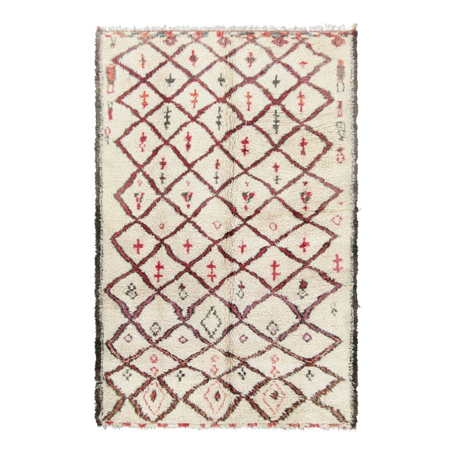 Vintage Moroccan Rug, Cream & Beige With Diamond Patterns - Rug & Kilim For Sale