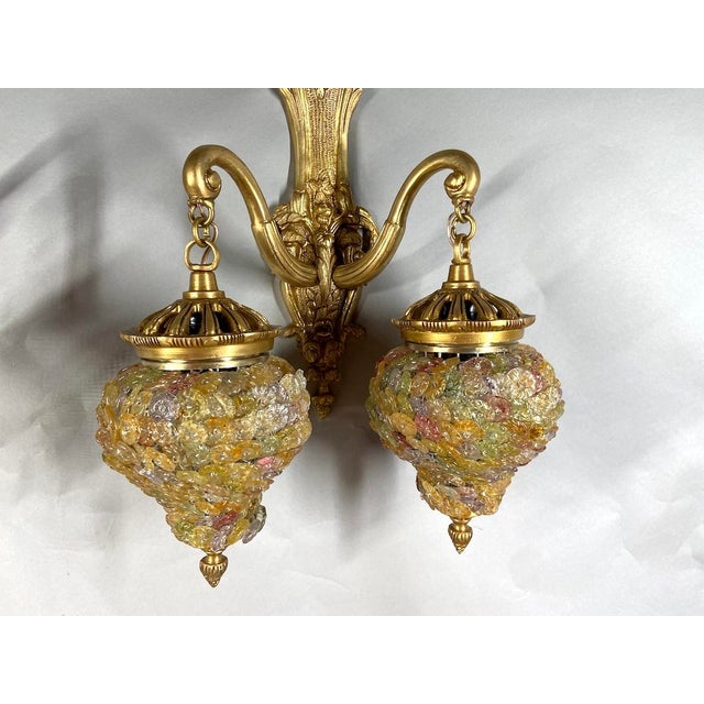 1980 Louis XVI Gold Bronze Amber Crystal Wall Lamp Sconce - 1 Pc For Sale - Image 6 of 18