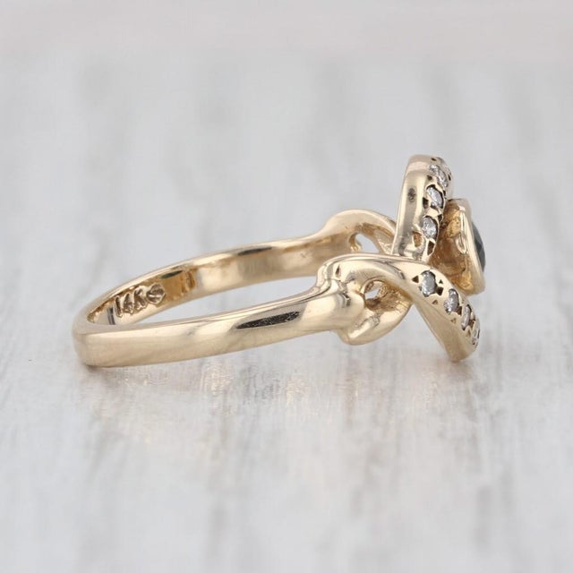 Modern 0.65ctw Blue Sapphire Diamond Ring 14k Yellow Gold Size 6.5 For Sale - Image 3 of 8