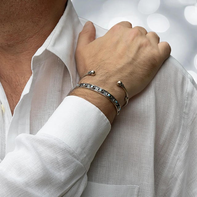 Unique Skull Sterling Silver Cuff Bracelet For Sale - Image 4 of 8