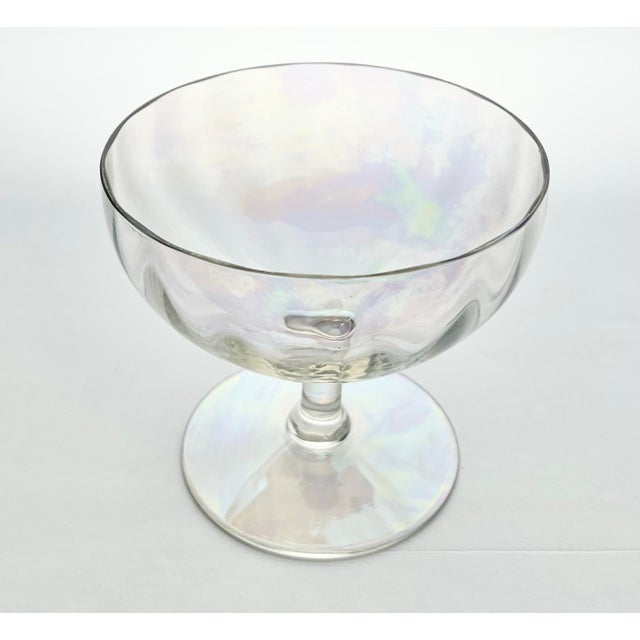 1970s 1970s Vintage 9 Lustre Iridescent Rainbow Pearl Optic Coupe Footed Dessert Bowls - Set of 9 For Sale - Image 5 of 6