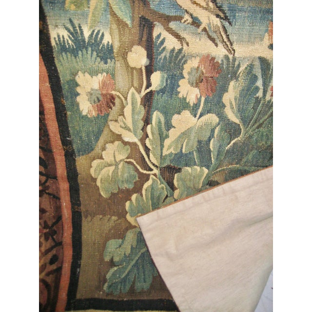 17th Century Aubusson Verdure Tapestry Landscape With Bird & Red Flowers For Sale - Image 9 of 9