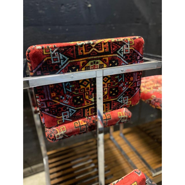 Metal 1970s Set of 4 Architectural Chrome Chairs Upholstered in Teimani Fabric For Sale - Image 7 of 10