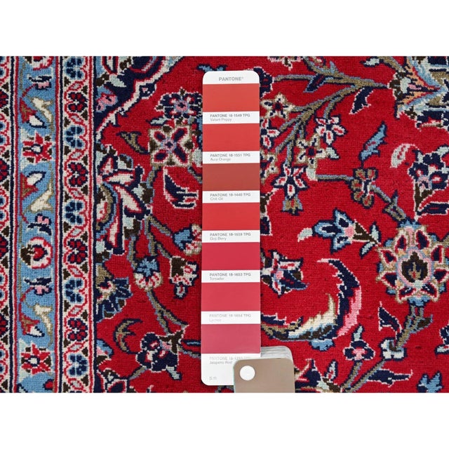 1960 9'6"x13'5" Portia Red Hand Knotted Vibrant Wool Vintage Persian Kashan Clean Rug For Sale - Image 11 of 12