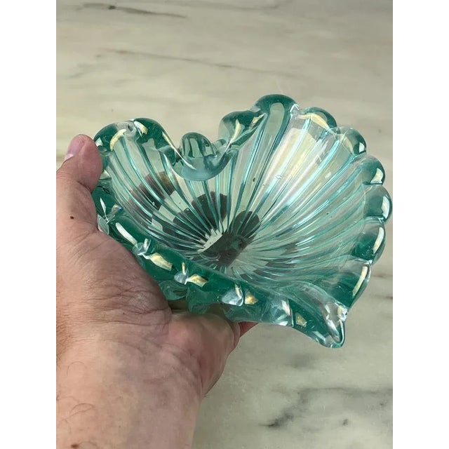 Teal Murano Glass Ashtray attributed to Barovier & Toso, Italy, 1950s For Sale - Image 8 of 11