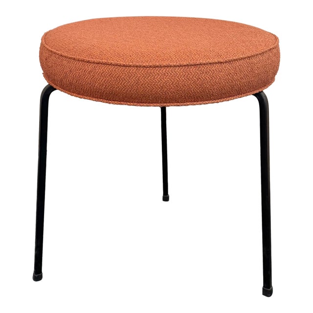 Mid-Century Modern Round Upholstered Vanity Stool For Sale