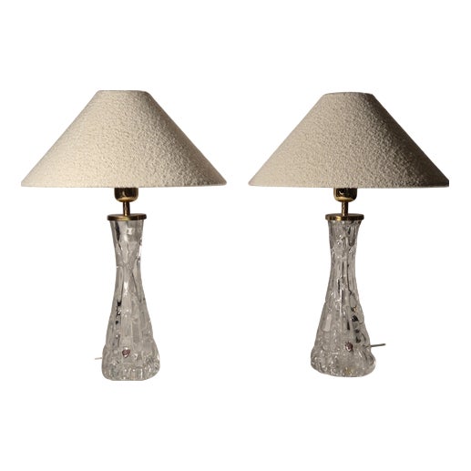 Scandinavian Modern Table Lamps in Brass by Carl Fagerlund with Glass Shades from Orrefors, 1960s, Set of 2 For Sale