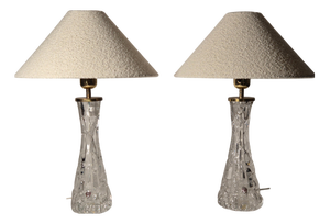 Scandinavian Modern Table Lamps in Brass by Carl Fagerlund with Glass Shades from Orrefors, 1960s, Set of 2