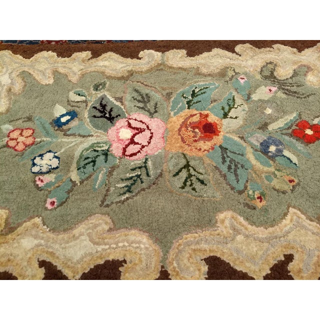 19th Century Vintage Hand Hooked Rug, Wool & Cotton, Floral Pattern, American Folk Art, 2x4 For Sale - Image 5 of 7
