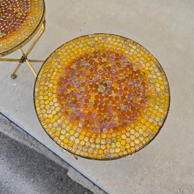 Italian Gold Gilt Folding Mosaic Side Drink Tables 1960s Pair For Sale - Image 4 of 16