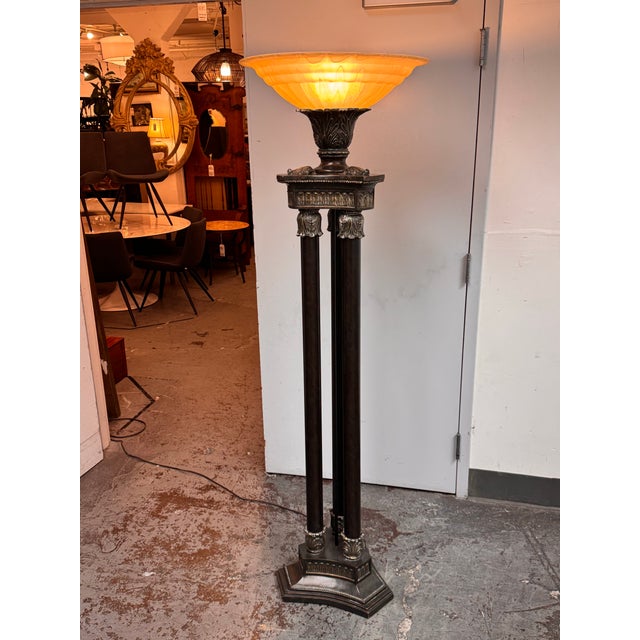 Pacific Coast Lighting Neoclassical Bronze-Tone Torchiere Floor Lamp For Sale - Image 10 of 14