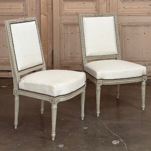 Wood Pair of French 19th Century Louis XVI Painted Chairs For Sale - Image 7 of 18
