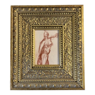 1950’s Original Abstract Female Nude Sepia Drawing Chunky Gold Frame For Sale