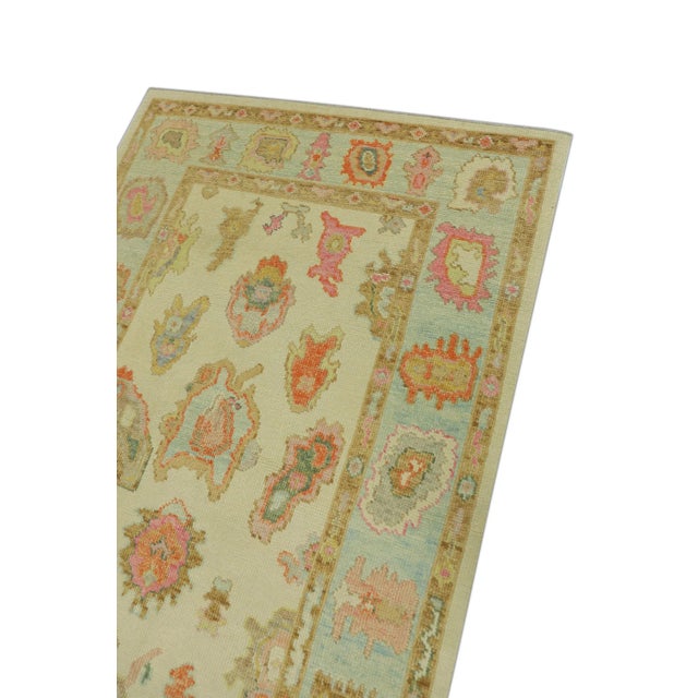 Modern Pink & Blue Colorful Handwoven Turkish Oushak Rug 4'2" X 6'2" For Sale - Image 3 of 5