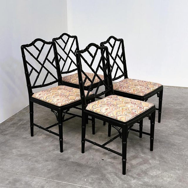 Faux Bamboo Dining Chairs in Black Lacquer, Set of 4 For Sale - Image 12 of 12